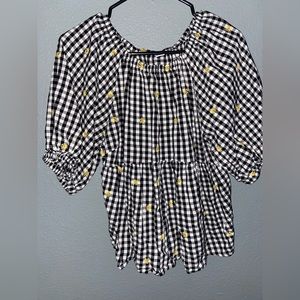 Old Navy Black Gingham Embroidered sunflowers Blouse